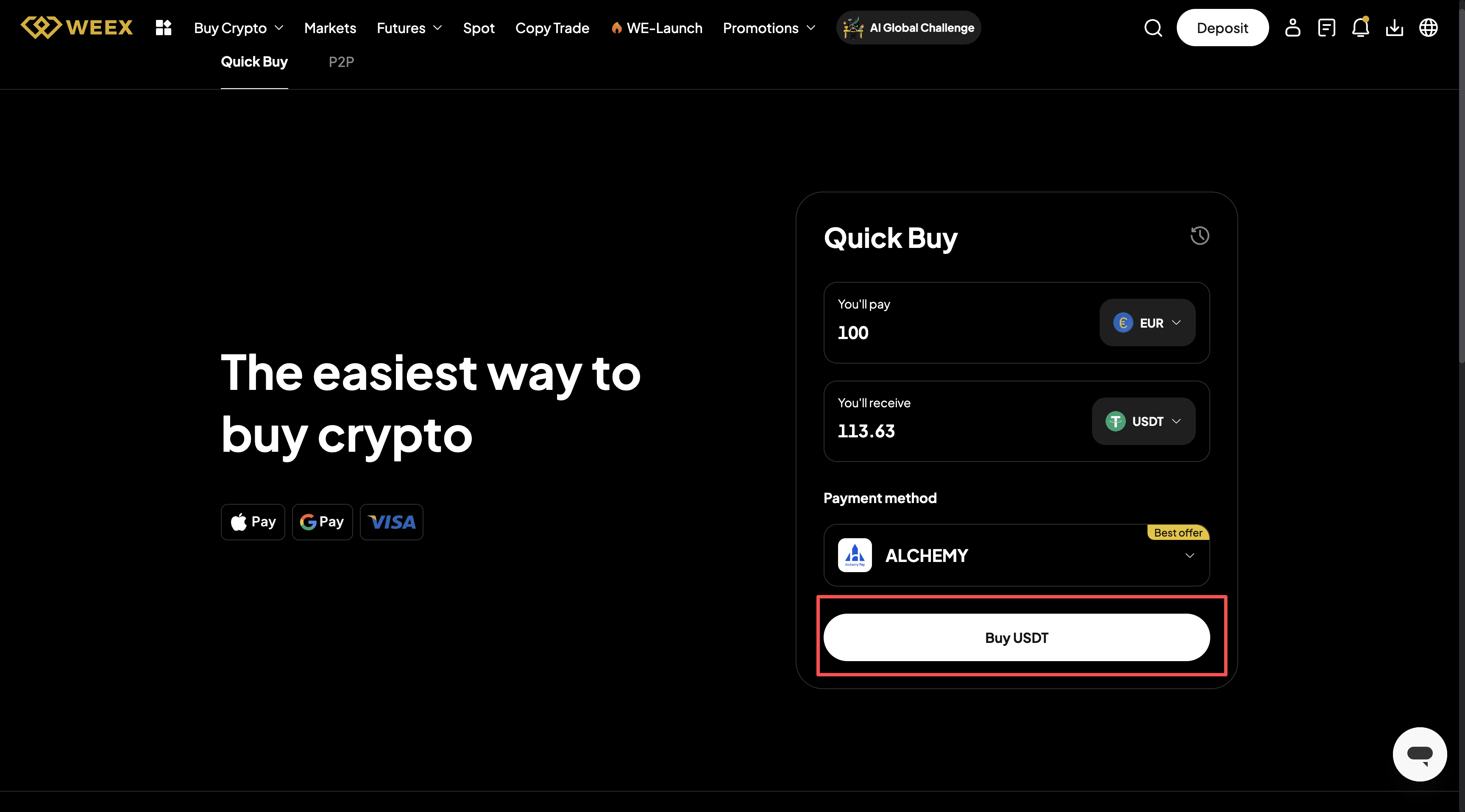 How to Buy USDT with Credit card on WEEX OTC-Web Version-Step3
