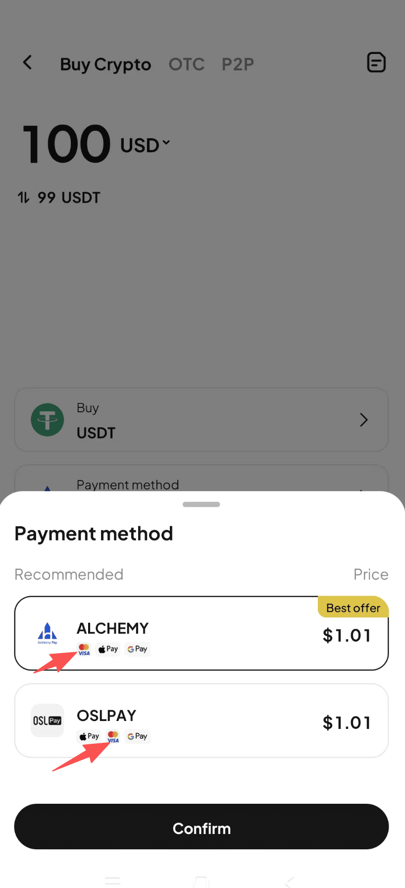 How to Buy USDT with Credit card on WEEX OTC-APP Version-Step3