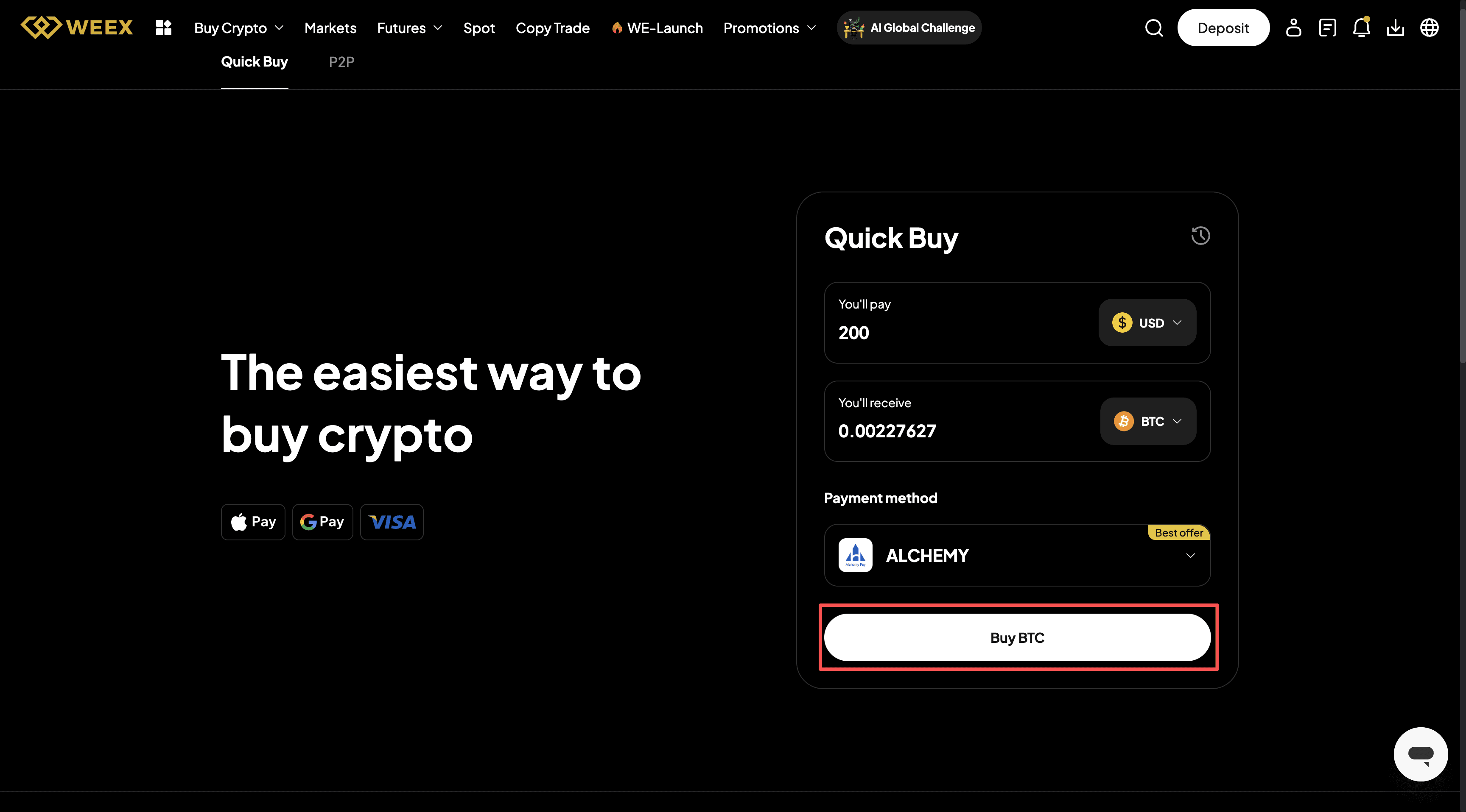 How to Buy BTC OTC with Credit card on WEEX-Web Version-Step3